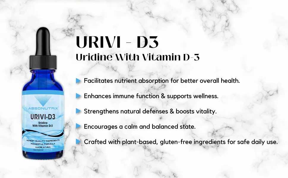 Absonutrix UriVi - D3 343 mg 4 FL OZ Liquid 302 Servings Made in USA Plant-Based Ingredients Echinacea Extract Vitamin D3 Gluten-Free - UriVi