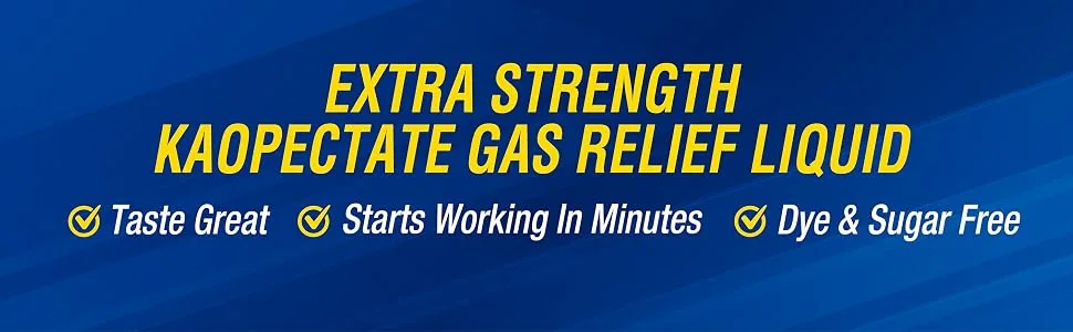Kaopectate Extra Strength Gas Relief Liquid Mixed Berry Flavor Relieves Gas Bloating and Pressure Simethicone 125 mg 8 oz (Pack of 2) - Kaopectate, bloating, stomach discomfort, gas relief, dye-free, extra strength, fast, simethicone
