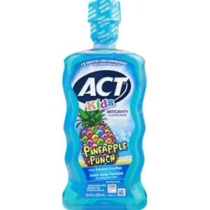 ACT Kids Pineapple Punch Fluoride Rinse 16.9 fl. oz. & ACT Mint Fluoride Mouthwash 18 fl. oz. Bundle with Accurate Dosing Cups - product information 1