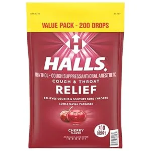 HALLS Cough and Throat Relief Cherry Cough Drops Bulk Pack 200 Drops 200 Drops (Pack of 1) - image