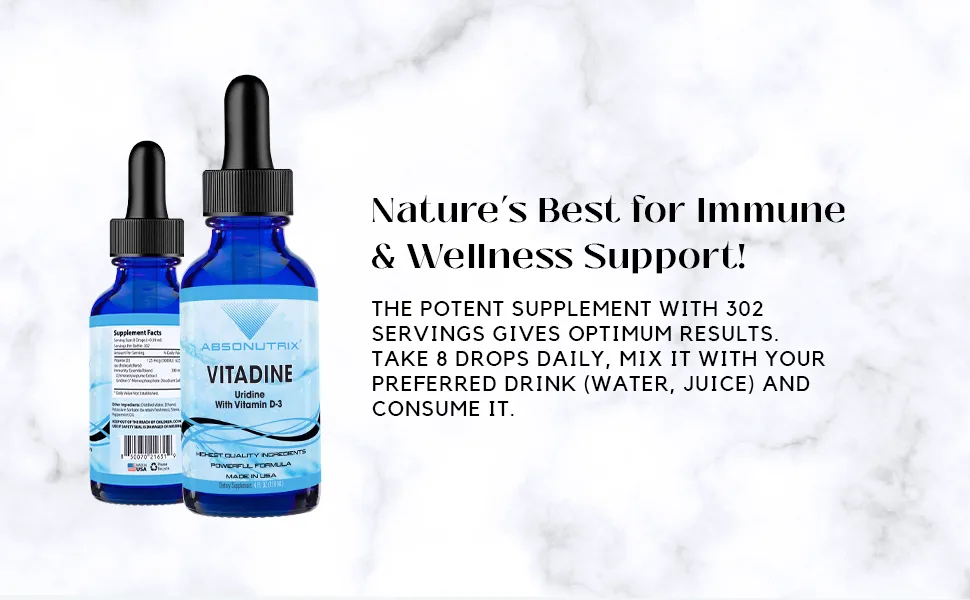 Absonutrix Vitadine 343 mg 4 FL OZ Liquid 302 Servings Made in USA Plant-Based Ingredients Echinacea Extract Vitamin D3 Gluten-Free - Vitadine
