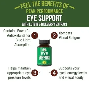 Peak Performance Eye Vitamins - Macular Support Supplement with Lutein Zeaxanthin Astaxanthin Carotenoids Bilberry Extract. Capsules for Aging Eyes Computer Smartphone Users. Avoid Degeneration - eye support capsules