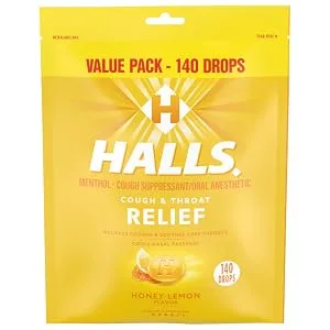 Halls Cough and Throat Relief Honey Lemon Cough Drops Bulk Pack 140 Drops 140 Count (Pack of 1) - image