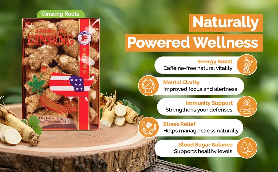 Hsu's Ginseng Half Short Wisconsin Roots for Tea Soup & Gifts Fresh Premium Non-GMO No Additives- Medium (4 oz) - Ginseng Naturally Powered Wellness