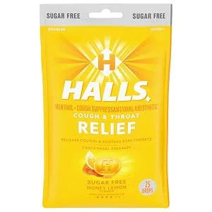 HALLS Relief Honey Lemon Sugar Free Cough Drops 25 Drops - image