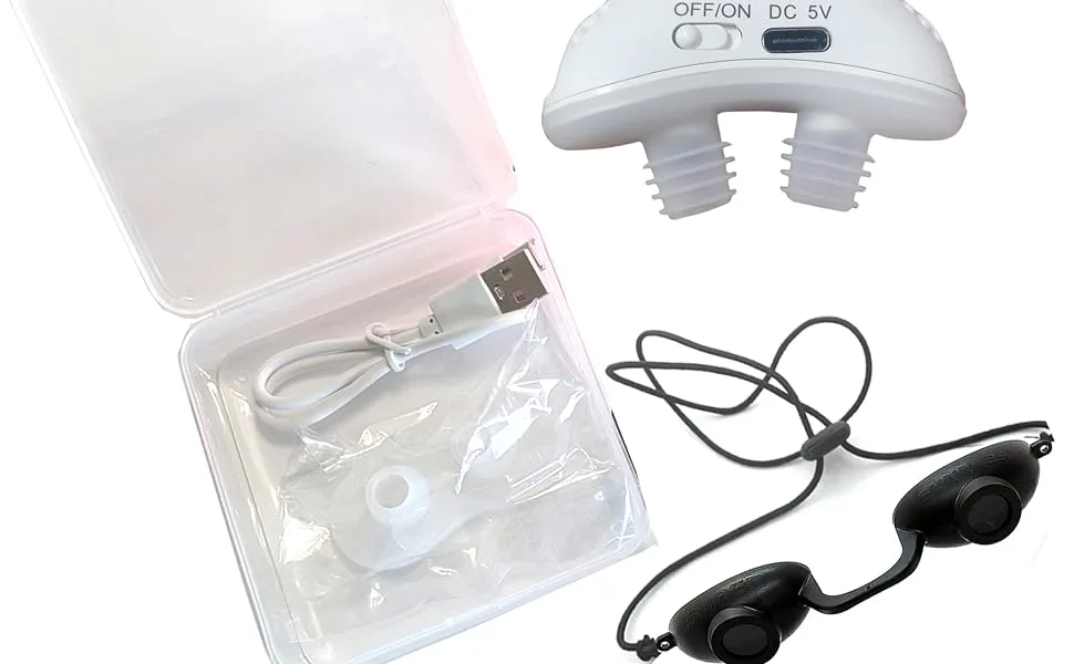 Red Light for Nose Red Light Nasal - Red light nasal device with case, eye protection, USB charger, and extra nasal probes.