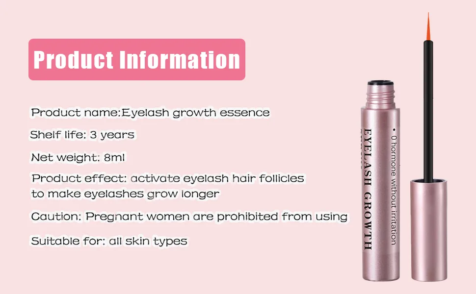 Eyelash Growth Serum Eyelash Serum for Growth and Thickness Eye Lash serum Growth for Long Thickening Eyelashes - Eyelash growth essence in slim metallic tube with brush applicator. Product details: 8ml, 3-year shelf life, activates follicles for longer lashes. Suitable for all skin types, not for pregnant women.