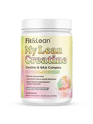 Fit & Lean Creatine for Women My Lean Creatine Powder Complex with GAA Muscle Performance Cognitive Function and Less Bloating Reduced Water Retention (6.46 Ounce (Pack of 1) Rainbow Sherbert) Rainbow Sherbert 7.2 Ounc  - fit &amp; lean my lean creatine rainbow sherbert