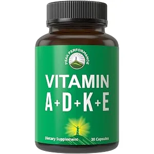 Peak Performance Vitamins D 5 000 iu + A + K + E All in 1 Easy to Swallow Vegan Capsule. ADK Vitamin Supplement with E D3 K2. Essential Vitamins for Mood Immune Bone Vision Heart - vitamin a d k e capsules