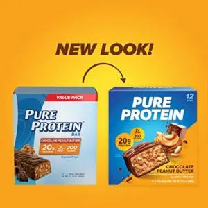 Pure Protein Chocolate Protein Shake & Bars High Protein Nutritious Snacks to Support Energy Low Sugar Gluten Free Chocolate Peanut Butter 1.76oz 12 Count (Packaging May Vary) - product information 2