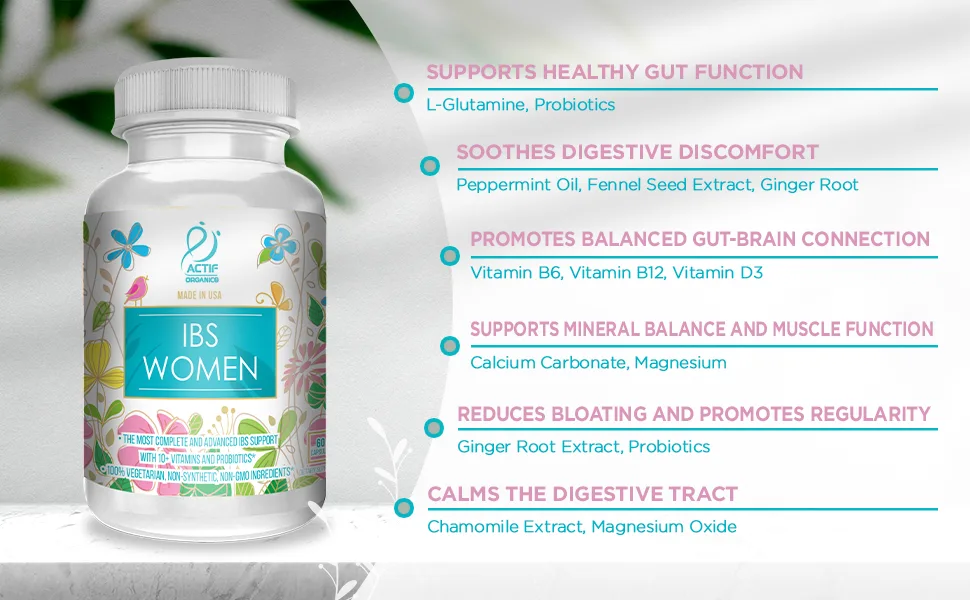 ACTIF IBS Women Maximum Support with 10+ Advanced Factors Non GMO Made in USA 60 Count - product information 2