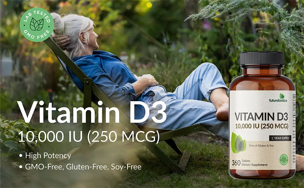 Futurebiotics Vitamin D3 10 000iu (250mcg) 360 Day Supply for Healthy Muscle Function and Immune Support Non-GMO 360 Tablets - futurebiotics