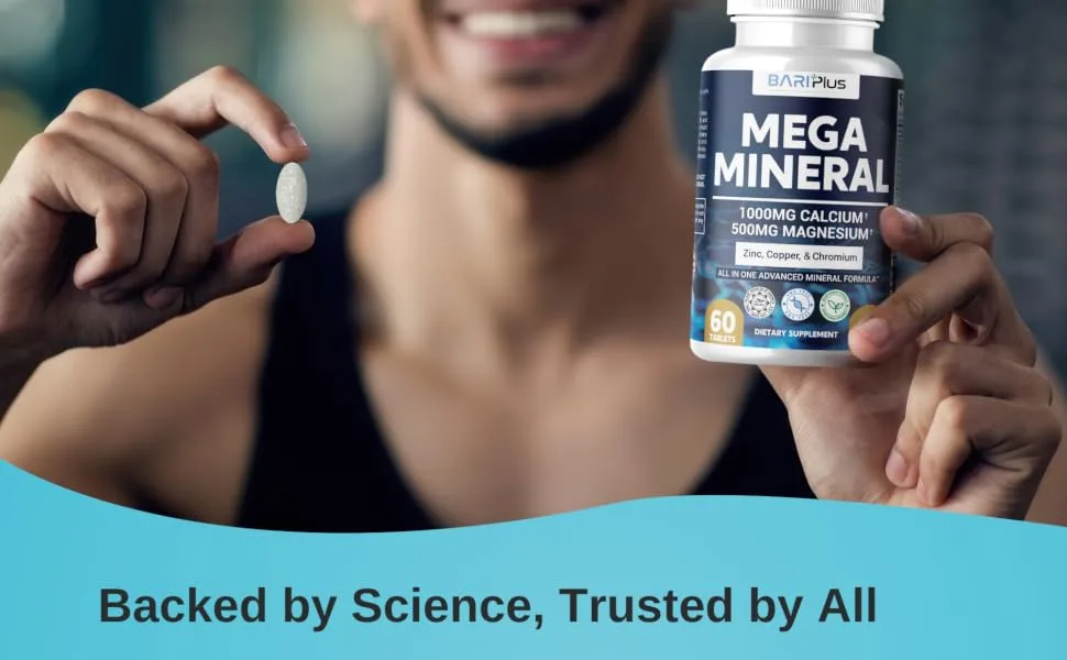 Mega Mineral Complete Complex with Vitamin D Calcium Magnesium Zinc Potassium Boron Selenium Chromium & 72 Trace Minerals Iron-Free USA Made 60 Tablets 60 Count (Pack of 1) - MINERAL