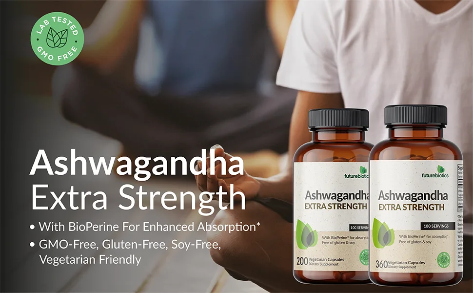 Futurebiotics Ashwagandha Extra Strength Stress & Mood Support with BioPerine - Non GMO Formula 100 Vegetarian Capsules 100 Count (Pack of 1) - futurebiotics