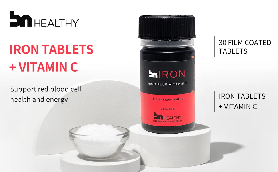 BN Healthy Iron & Vitamin C Tablet - Premium Iron Bisglycinate Supplement with Vitamin C - 60 Tablets for Enhanced Energy and Iron Absorption - product information 2