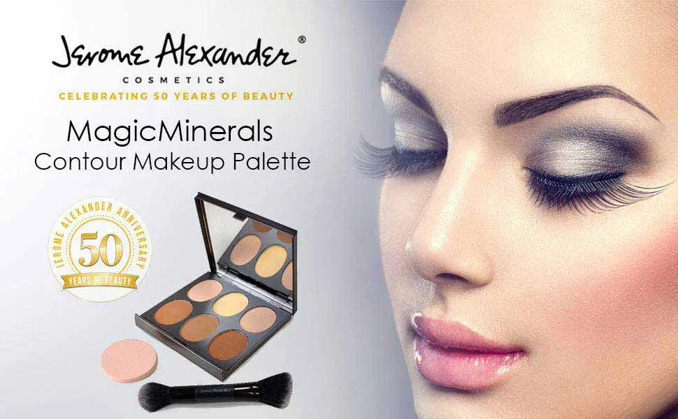 Magic Minerals Contour Palette by Jerome Alexander - Complete Contour Makeup Kit with Concealer  Foundation & Highlighter Plus Double Ended Brush & Blending Sponge - Magic Minerals Contour Makeup Palette