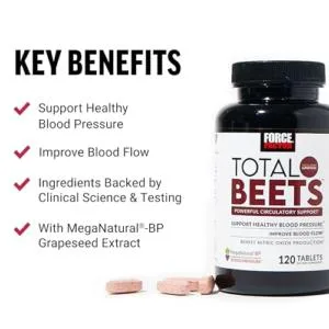 Force Factor Blood Pressure & Total Beets Chews Nitric Oxide Cardiovascular Support Grapeseed Antioxidants 120 Count & 60 Chews 120 Count (Pack of 1) Tablets + Total Beets Soft 60 Chews - product information 1