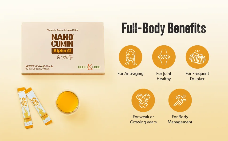 NANOCUMIN Alpha Turmeric Curcumin Liquid Stick 30ea - 140mg Curcuminoids for 1 Stick - Easy and Fast Absorption - 10ml x 30 Days 10.14 oz - Turmeric benefits