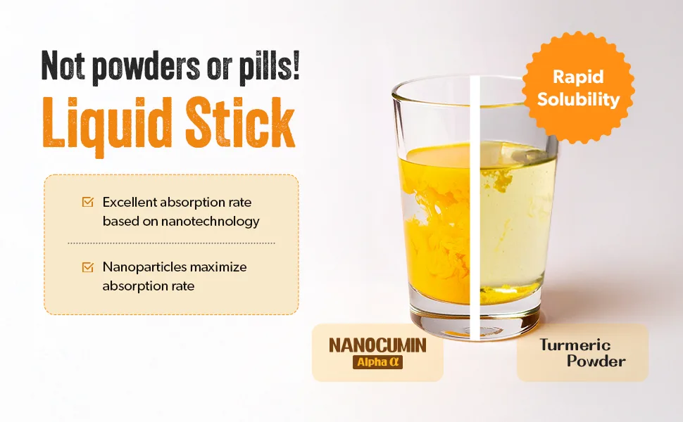 NANOCUMIN Alpha Turmeric Curcumin Liquid Stick 30ea - 140mg Curcuminoids for 1 Stick - Easy and Fast Absorption - 10ml x 30 Days 10.14 oz - water soluble