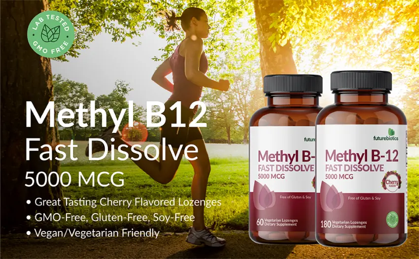 Futurebiotics Methyl B12 5000 MCG Vitamin B12 Methylcobalamin Cherry Flavor Non-GMO 60 Vegetarian Lozenges 60 Count (Pack of 1) - futurebiotics