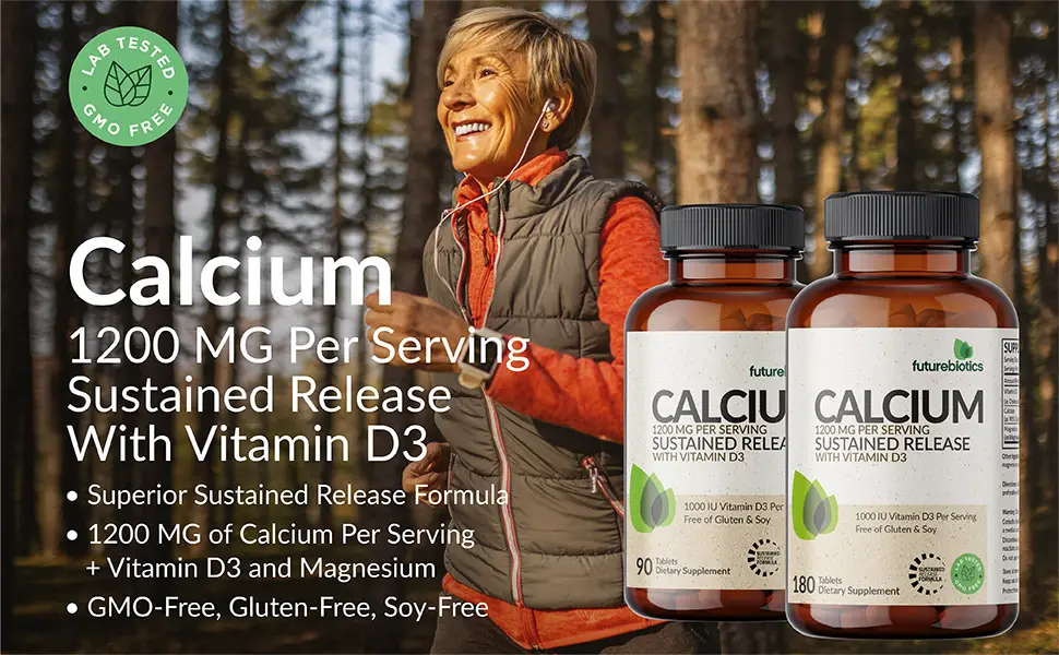 Futurebiotics Calcium 1200 MG Per Serving Sustained Release with Vitamin D3 1000 IU Per Serving Non-GMO 90 Vegetarian Tablets 90 Count (Pack of 1) - futurebiotics