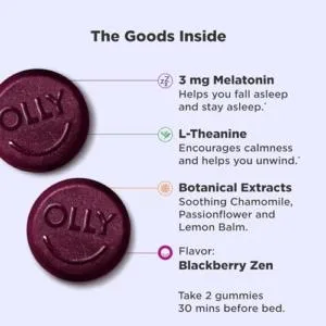 OLLY Sleep Gummies with Melatonin L-Theanine and Botanicals BlackBerry and Strawberry Flavors 130 Count - product information 1