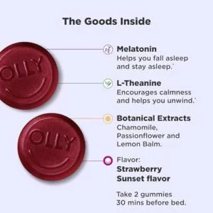 OLLY Sleep Gummies with Melatonin L-Theanine and Botanicals BlackBerry and Strawberry Flavors 130 Count - product information 2