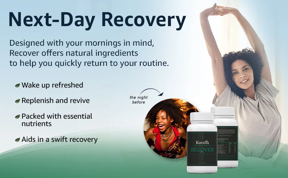 Kavelia Recovery - Pre & Post Drinking Aid Liver Support Hydration Electrolytes with Dihydromyricetin DHM Milk Thistle Vitamin B Willow Bark Quercetin - 10 Servings - next day recovery