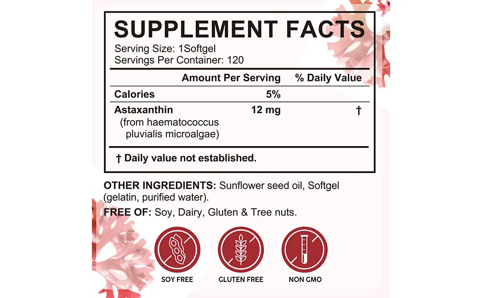 SDJUFEI 2 Pack Astaxanthin Supplements 12mg Premium Astaxanthin Antioxidant Supplements with Antioxidant Activity Supports Eye Skin Immune Joint Internal Circulation - Astaxanthin