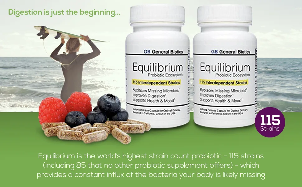 Equilibrium Probiotic Supplement with Prebiotic Daily Time Release 30 Easy to Swallow Capsules Highest Strain Count in The World 115-Strains - Equilibrium has 115 interdependent strains of probiotic (including 85 that no other supplement has)