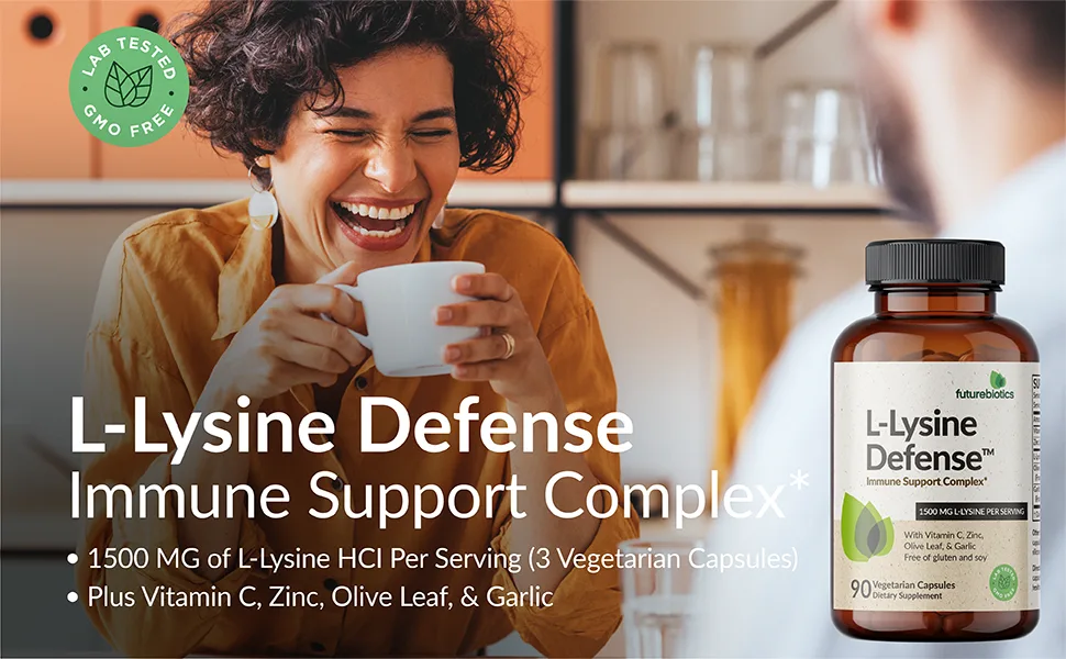 Futurebiotics L-Lysine Defense Immune Support Complex 1500 MG Per Serving with Vitamin C Zinc Olive Leaf & Garlic - Non-GMO 90 Vegetarian Capsules 90 Count (Pack of 1) - futurebiotics