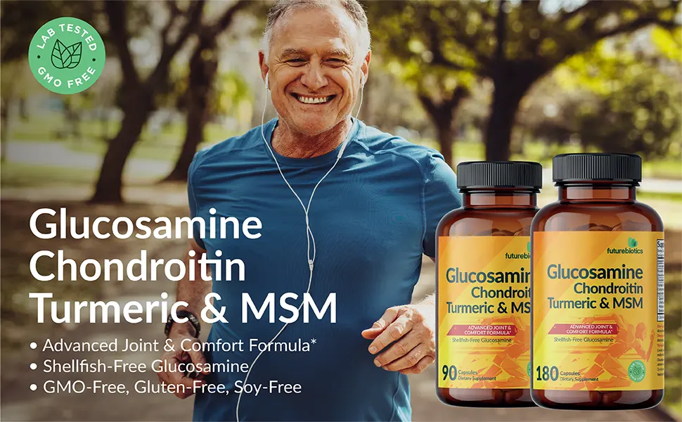 Futurebiotics Glucosamine Chondroitin Turmeric & MSM Advanced Joint Formula Supports Healthy Joints & Mobility - Non-GMO 90 Capsules 90 Count (Pack of 1) - futurebiotics
