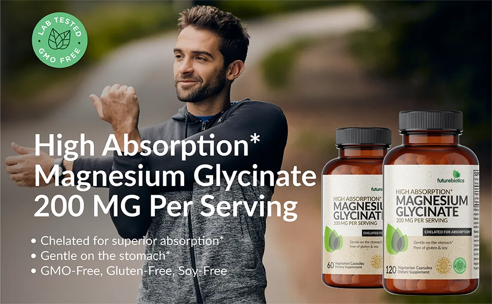 Futurebiotics Magnesium Glycinate 200 MG per Serving Chelated for High Absorption Gentle On Stomach Non-GMO 60 Vegetarian Capsules 60 Count (Pack of 1) - futurebiotics