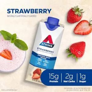 Atkins Strawberry Protein Shake & Dark Chocolate Royale Protein Shake 15g Protein Low Glycemic 2g Net Carb 1g Sugar Keto Friendly 12 Count - product information 1