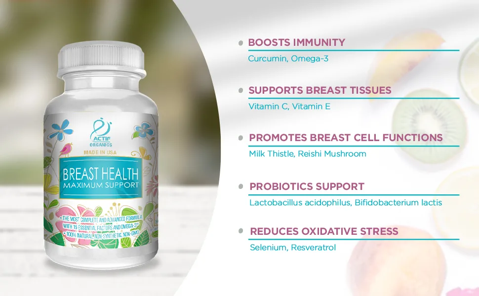 ACTIF Breast Health Maximum Support with 15 Advanced Factors and Omega-3 - Non GMO Made in USA 90 Count - product information 2