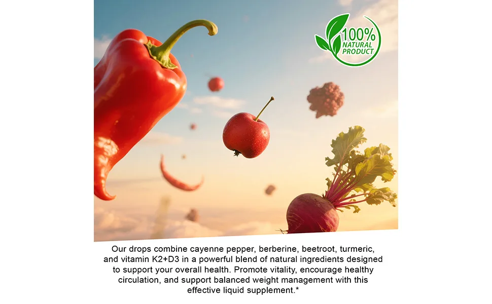 SDJUFEI Cayenne Pepper Drops 2 Fl Oz Liquid Pepper Organic Vitamin K2 & D3 Health Supplements Vegan-Friendly Gentle Formula Health Supplements - Cayenne Pepper Supplement