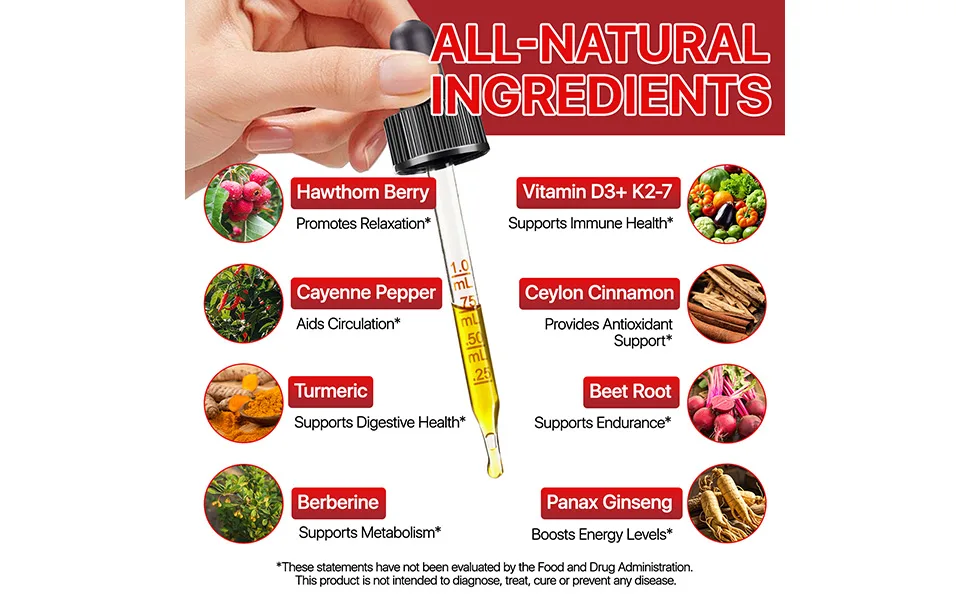 SDJUFEI Cayenne Pepper Drops 2 Fl Oz Liquid Pepper Organic Vitamin K2 & D3 Health Supplements Vegan-Friendly Gentle Formula Health Supplements - Liquid Cayenne Pepper Organic