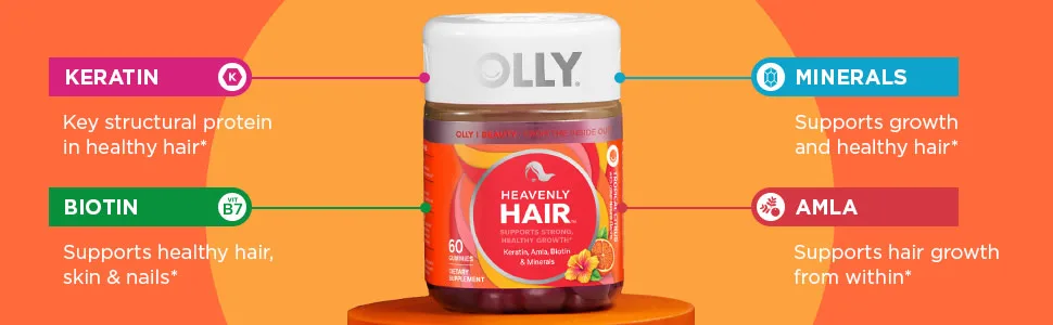 OLLY Hair Gummies with Keratin & Biotin and Constipation Relief Gummies with Rhubarb & Prunes - 60 + 30 Count Gummies + Constipation Relief - product information 5
