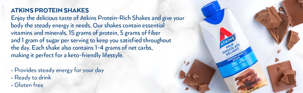 Atkins Chocolate Banana Protein Shake 15g Protein & Dark Chocolate Royale Protein Shake 15g Protein Low Glycemic 2g Net Carb 1g Sugar Keto Friendly 12 Count - product information 7