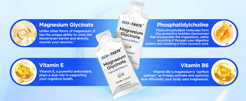 Magnesium Glycinate - High Absorption Liposomal Fast-Acting Liquid Magnesium for Brain Health Sleep and Cognitive 10 mL x 15 Pouches - magnesium 06