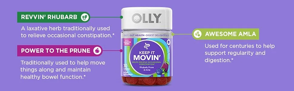 OLLY Constipation Relief Gummies with Rhubarb Prunes Amla & Probiotic + Prebiotic Gummies for Digestive Health 500 Million CFUs 30 Count - product information 5