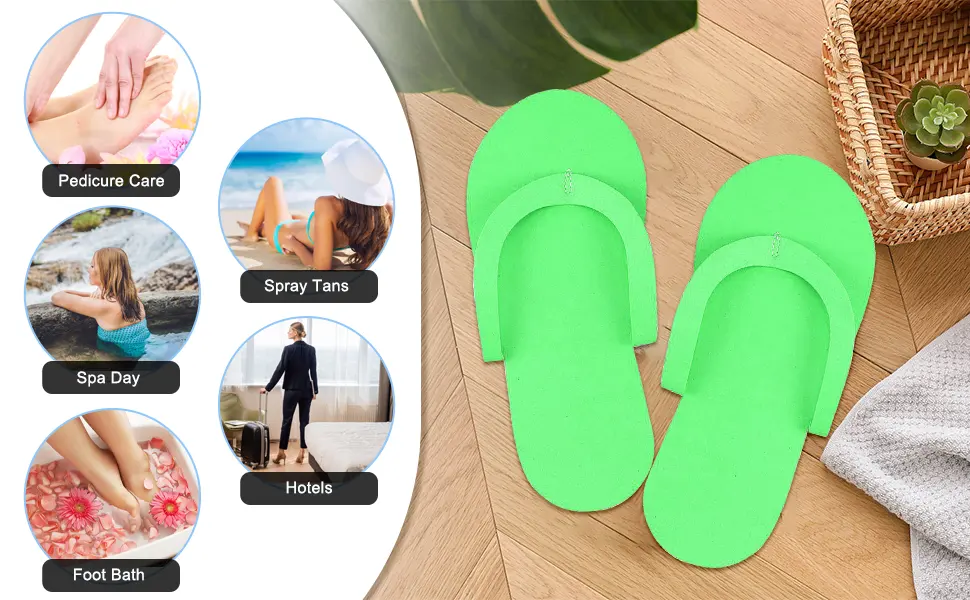 Hysagtek 12 Pairs Disposable Slippers Shower Sand Pedicure Beach Light Weight Foam Flip Flops  Sandals Random Color - product information 6