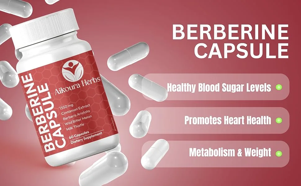 AIKOURA Berberine Capsules Herbal Blend with Cinnamon Milk Thistle Bitter Melon and Turmeric 1350mg 60 Veg Capsules - product information 1
