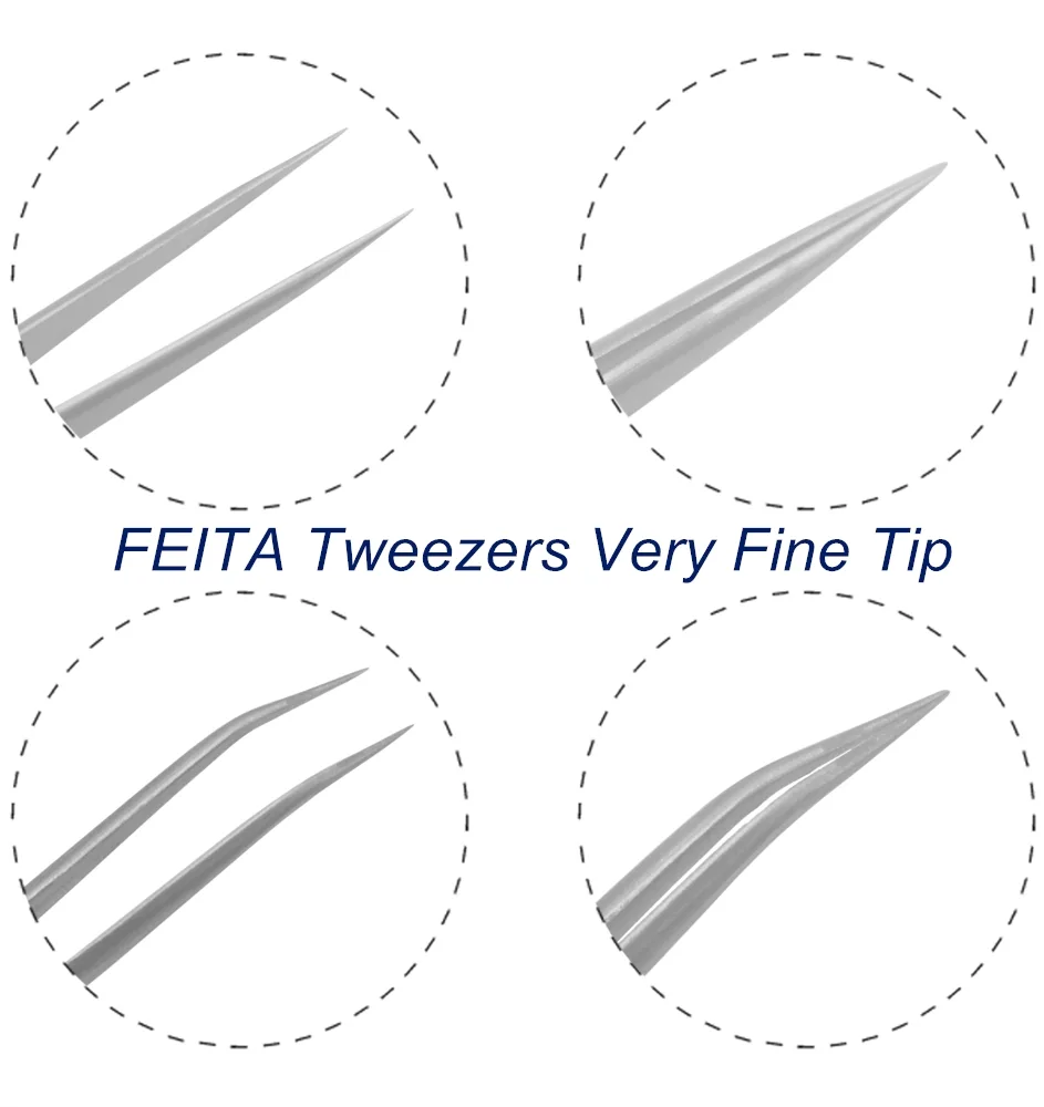 Best Eyelash Extension Tweezer Set - FEITA Pro Straight & Curved Pointy Precision Fine Tip Tweezers for Lash Extensions - Silver - 2Pcs - product information 20