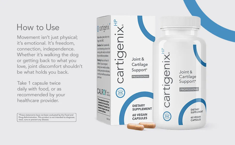 Calroy Cartigenix HP Joint & Cartilage Support Supplement - for Men and Women - Supports Flexibility Mobility & Comfort 60 Vegan Capsules - Cartigenix