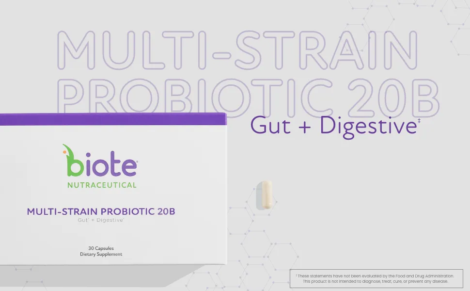 Biote Nutraceuticals - Multi-Strain PROBIOTIC 20B - Gut + Digestive (30 Capsules) - Biote Nutraceutical - MULTI-STRAIN PROBIOTIC 20B - Gut + Digestive