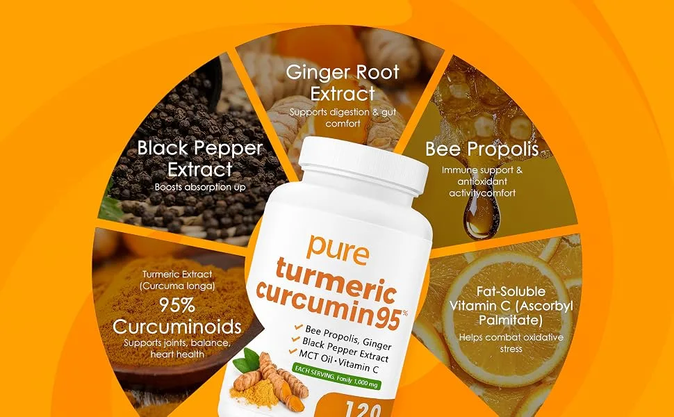 Turmeric Pure Turmeric Curcumin 95 1000 mg - Black Pepper Extract | Vegan Capsules 120 - product information 7