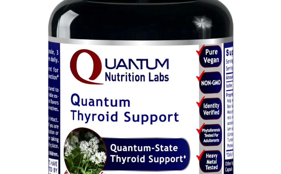 QNL Quantum Thyroid Support Supplement - Pure Thyroid Support Complex - Aids Hormonal Balance for Women & Men - Vegan Thyroid Complex - Features Iodine - 60 Plant-Source Capsules - thyroid support