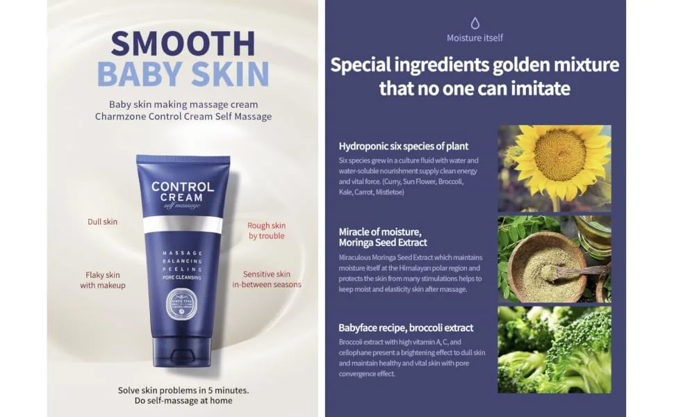 CHARMZONE Control Face and Body Cream Moisturizing Self Massage Cream Exfoliating Removing Sebum and Dead Skin Cells (150ml/5.07 fl.oz) - product information 9