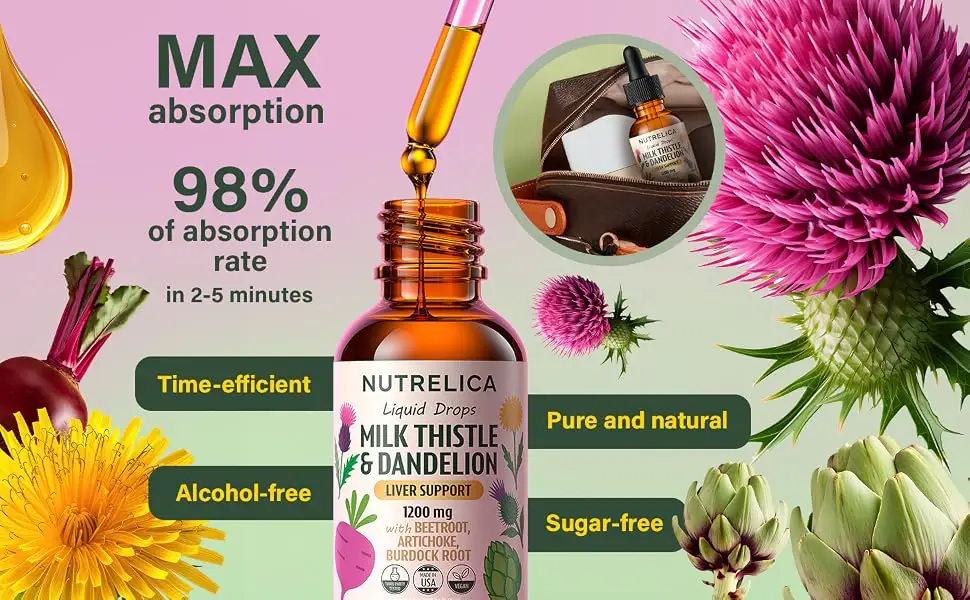 Milk Thistle & Dandelion Liver Support with Beet Root Artichoke & Burdock 1200mg Herbal Detox Formula No Sugar Alcohol-Free Vegan Non-GMO - a+ milk 4